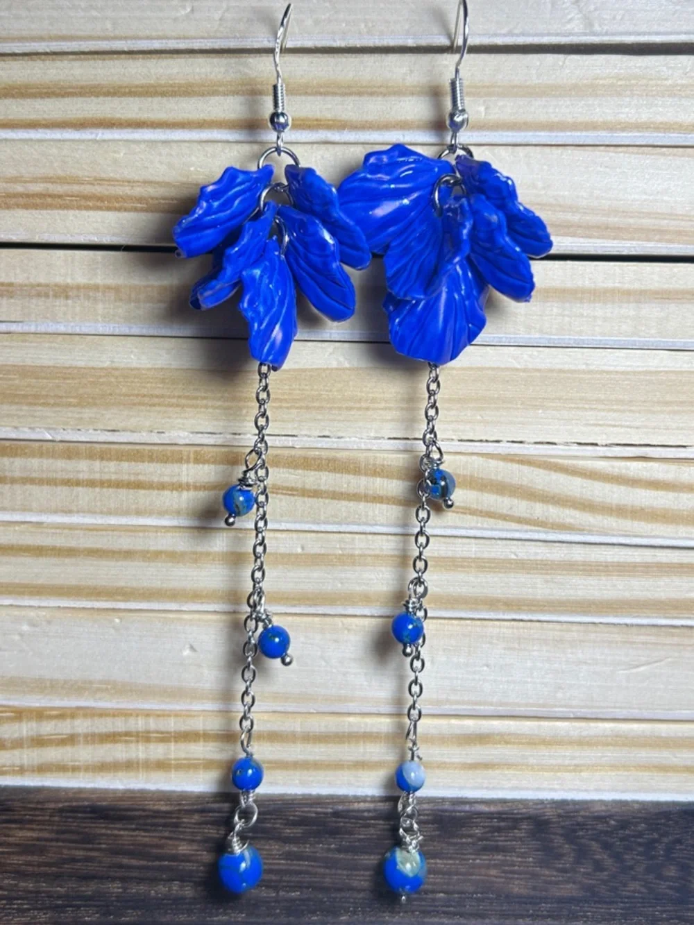 3/$25 Blue Floral Dangle Earrings - Picture 3 of 5